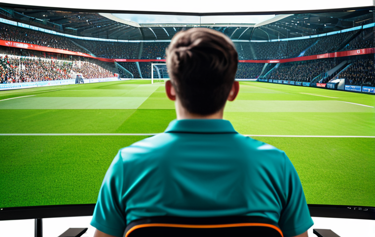 A focused esports player, fully clothed in professional esports team attire, seated in a futuristic gaming room. On the large monitor, a virtual football game displays a subtle visual glitch: a player character appears momentarily stuck or runs in an unnatural loop on a pristine green pitch, causing mild frustration on the player's face. The scene is captured with professional photography, high-resolution, sharp focus, and vibrant colors. The subject exhibits perfect anatomy, correct proportions, natural pose, well-formed hands, and proper finger count, with natural body proportions. This image is safe for work, appropriate content, professional dress, and modest clothing.