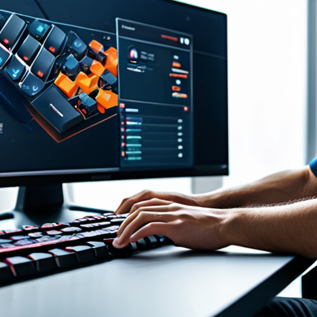 A focused professional gamer, mid-game, hands resting naturally and precisely on a high-end mechanical gaming keyboard. The subject is wearing a modest, professional esports jersey. The setting is a clean, well-lit modern gaming setup with dual monitors displaying generic, abstract UI elements that suggest a game interface, but no actual game content is visible. The scene emphasizes seamless human-computer interaction and perfect ergonomic flow. fully clothed, modest clothing, appropriate attire, professional dress, safe for work, appropriate content, family-friendly, perfect anatomy, correct proportions, natural pose, well-formed hands, proper finger count, natural body proportions, professional photography, high quality.
