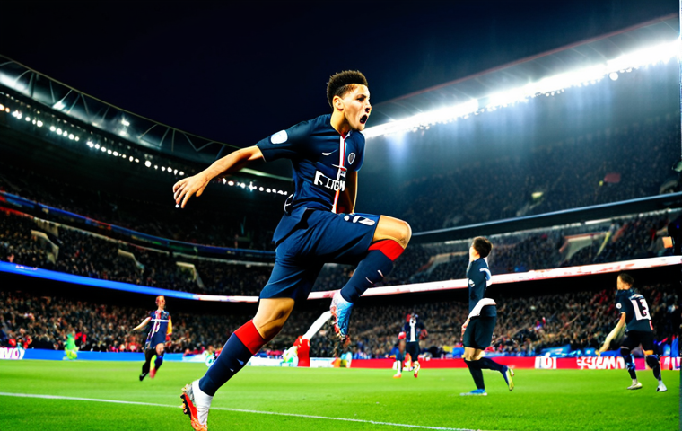 The Elite Striker**
"A dynamic action shot of a soccer player in a Paris Saint-Germain (PSG) jersey, about to score a goal. The player is focused, powerful, and showcases perfect form. In the background, a packed stadium roars with excitement, featuring French flags. The lighting is dramatic, emphasizing the intensity of the moment. The soccer ball is mid-air, seemingly unstoppable. fully clothed, appropriate attire, safe for work, perfect anatomy, natural proportions, professional sports photography, high quality, elite athlete."
**