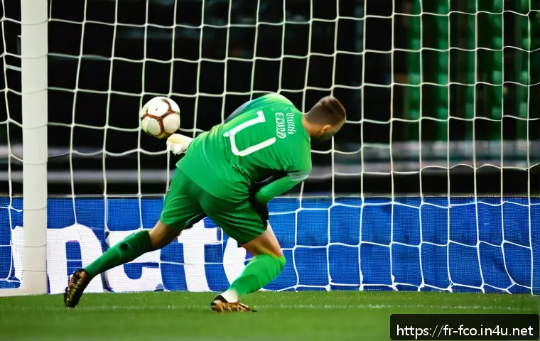 FC온라인 골키퍼 활용법 - A professional soccer goalkeeper in full technical gear including gloves and padded jersey, position...