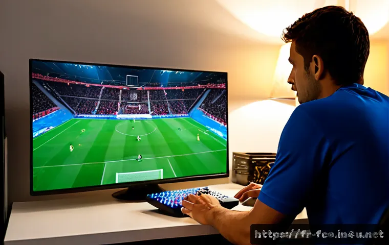 FC온라인 수비 전술 가이드 - Photorealistic French football gaming enthusiast studying defensive tactics at a tidy Paris apartmen...